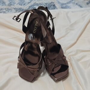 ALDO Women's Shiny Brown Strappy Heels